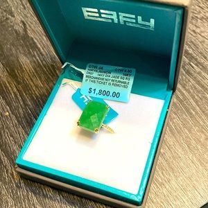 Effy 14k yellow gold and diamond band with cushion cut jade stone size 7